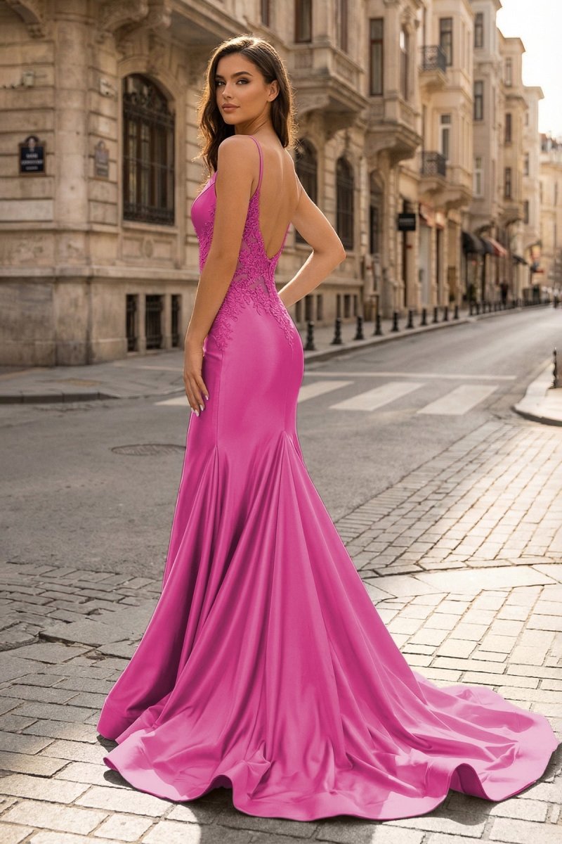 Spaghetti Straps Light Blue Appliques Mermaid Prom Dress