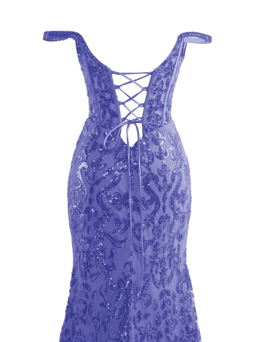Purple Sheath Sequins Long Prom Dress with Slit