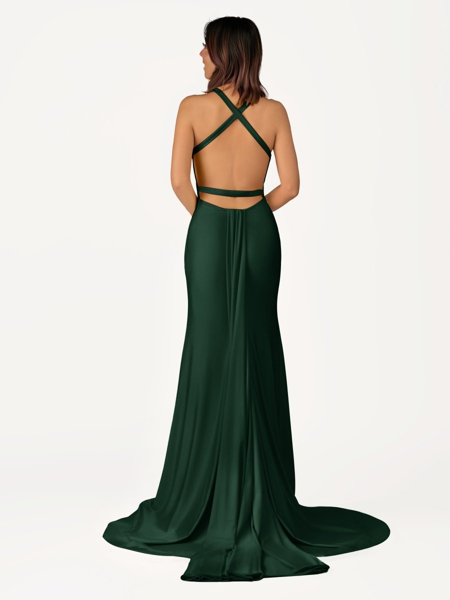Yellow Mermaid Halter Satin Prom Dresses With Tail Evening Dress