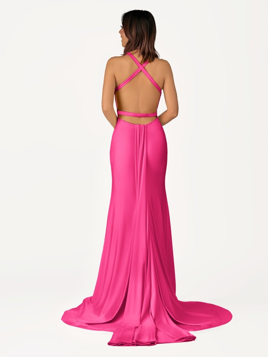 Yellow Mermaid Halter Satin Prom Dresses With Tail Evening Dress
