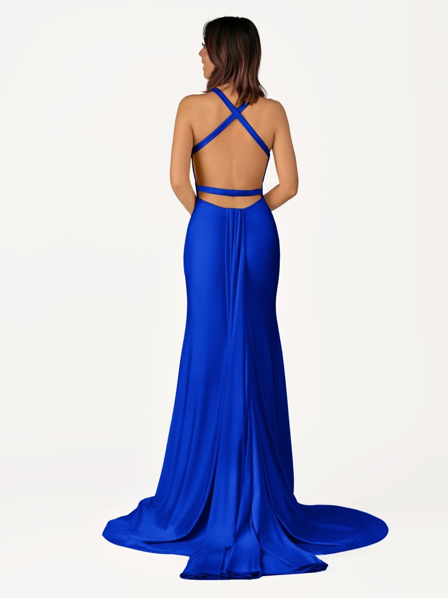 Yellow Mermaid Halter Satin Prom Dresses With Tail Evening Dress