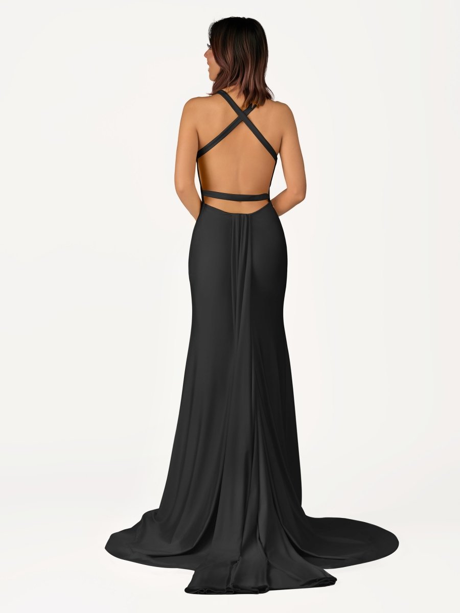 Yellow Mermaid Halter Satin Prom Dresses With Tail Evening Dress