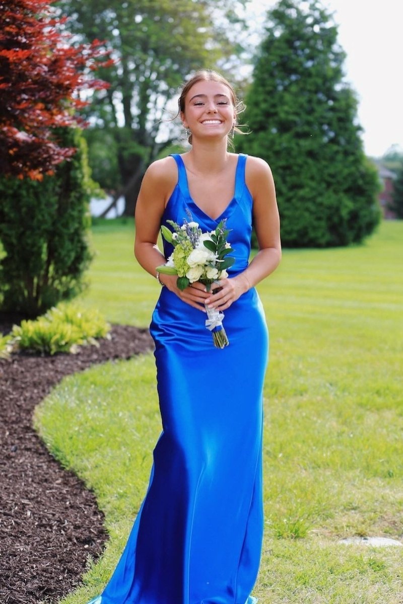 Yellow Mermaid Satin V Neck Long Prom Party Dress