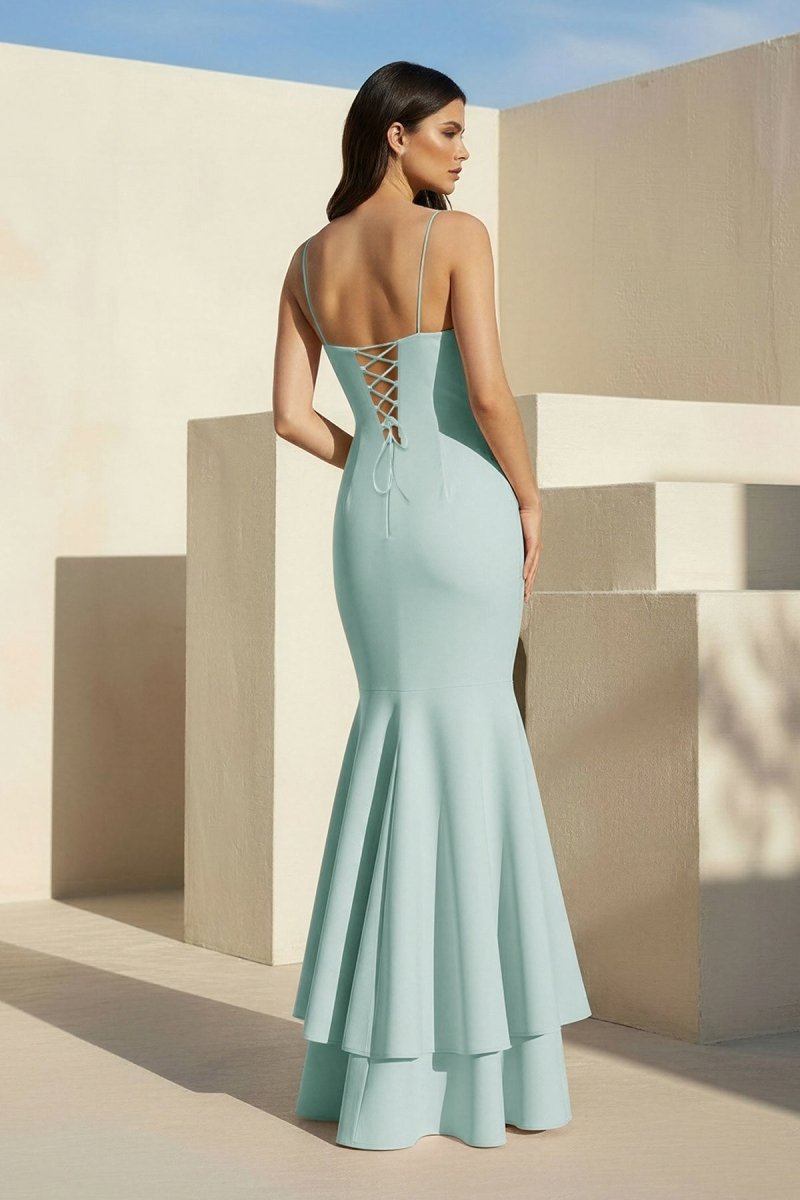 Pink Spaghetti Straps Mermaid Satin Long Prom Dress