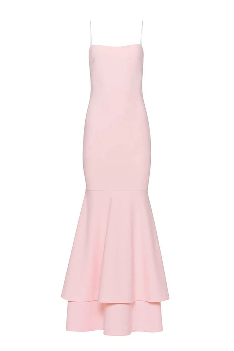 Pink Spaghetti Straps Mermaid Satin Long Prom Dress