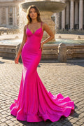 Sparkly Mermaid Spaghetti Straps Beaded Satin Long Prom Dress
