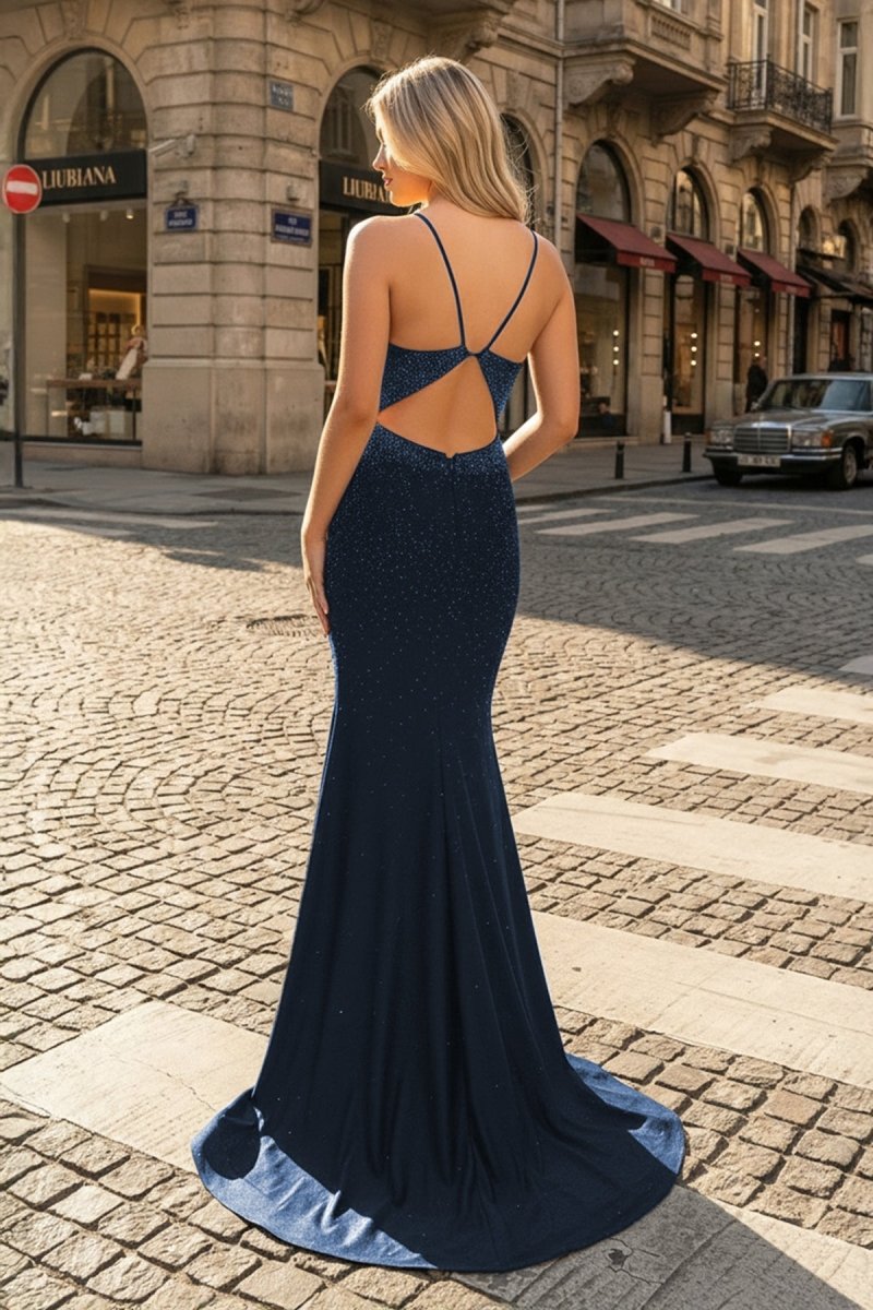 Mermaid Spaghetti Straps Beaded Satin Prom Dress