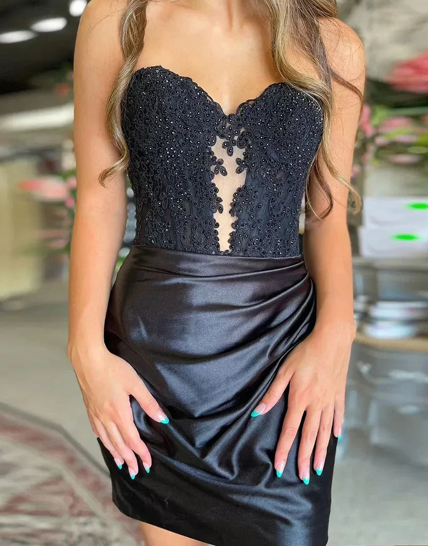 Sparkly Black Sweetheart Beaded Appliques Homecoming Dress