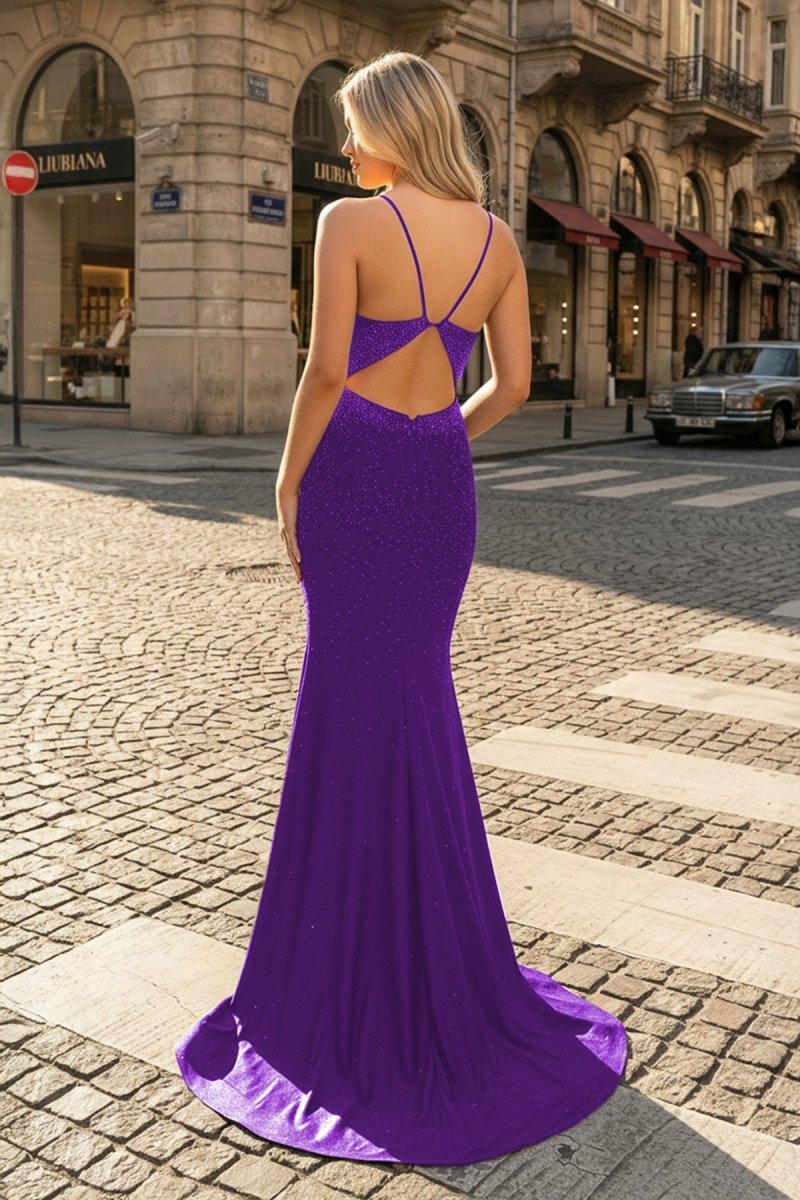 Mermaid Spaghetti Straps Beaded Satin Prom Dress