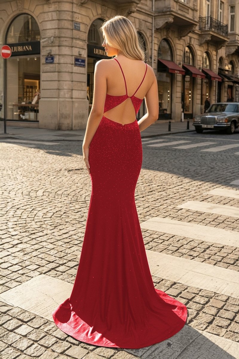 Mermaid Spaghetti Straps Beaded Satin Prom Dress