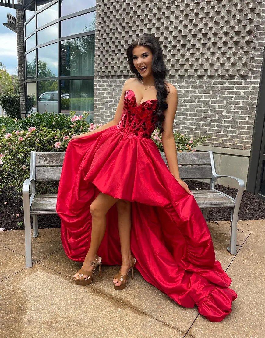Sparkly Red Sweetheart Mirror High-Low Homecoming Dress