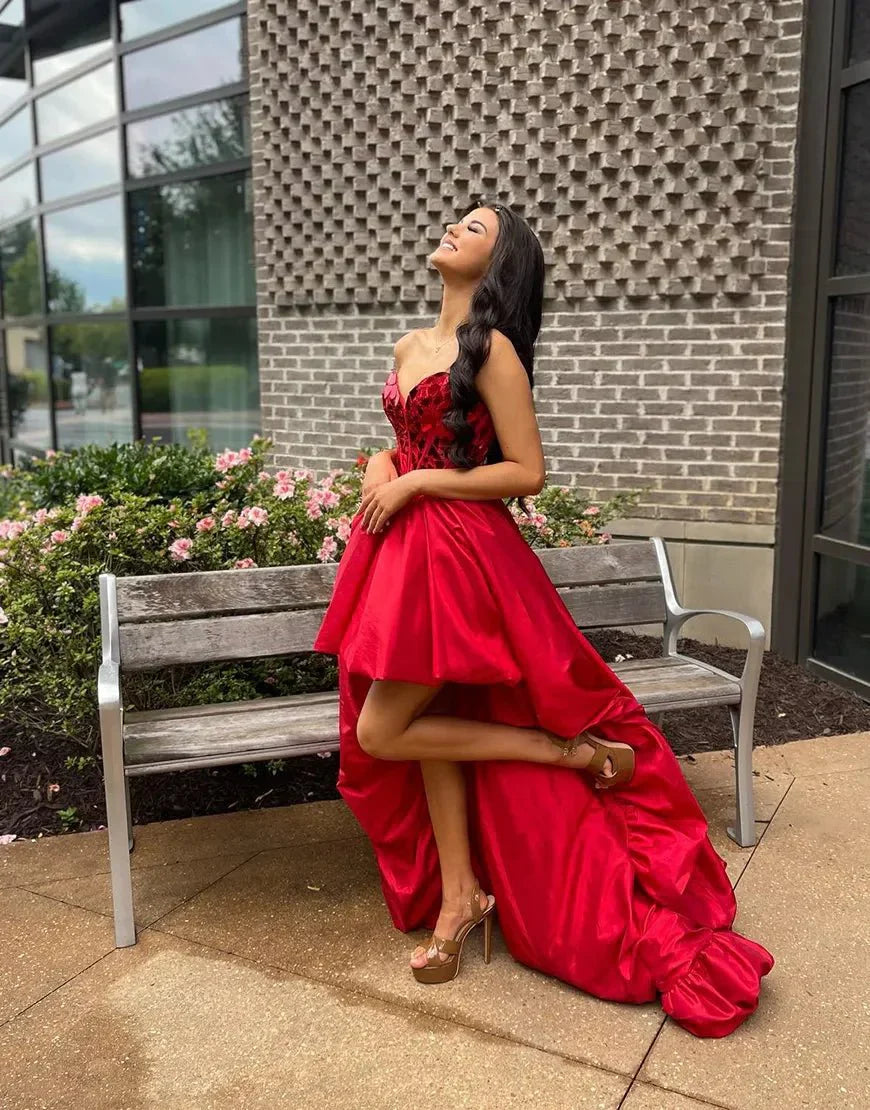 Sparkly Red Sweetheart Mirror High-Low Homecoming Dress