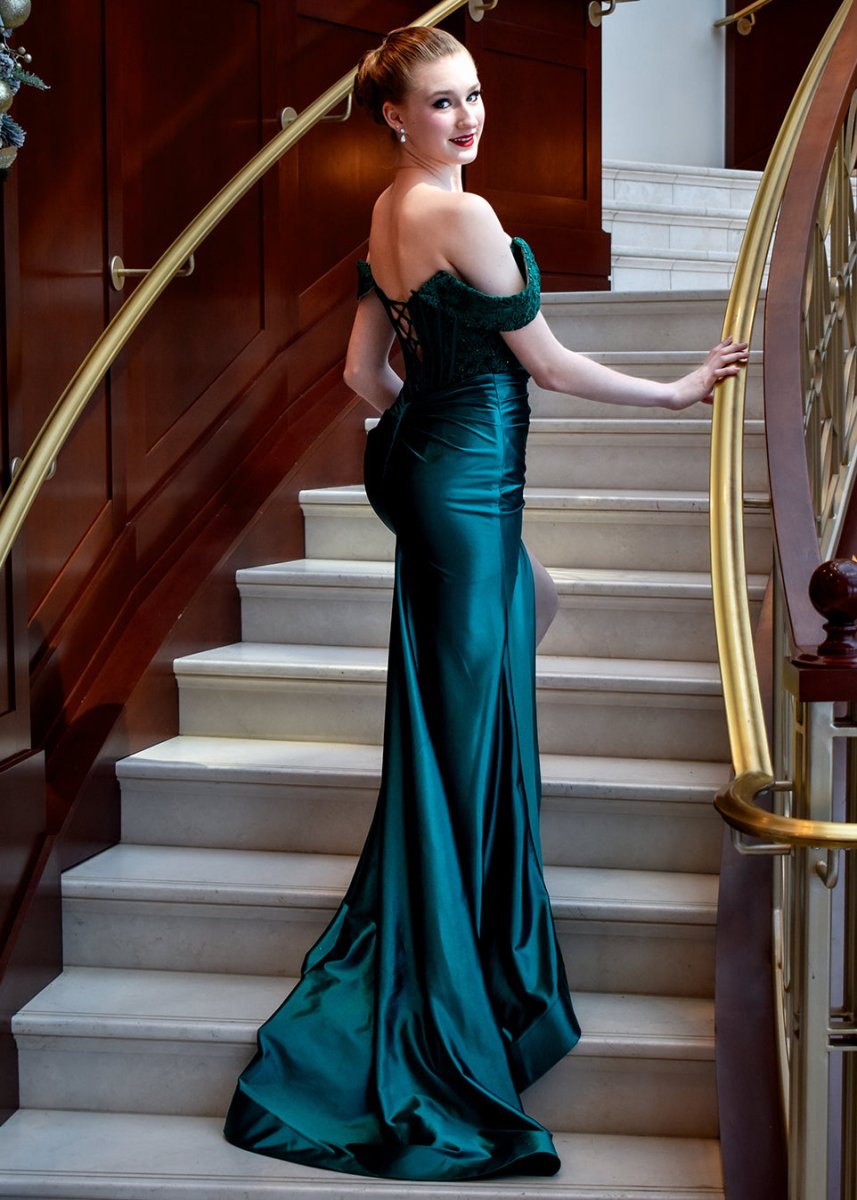 Mermaid Off the Shoulder Satin Prom Dress with Slit