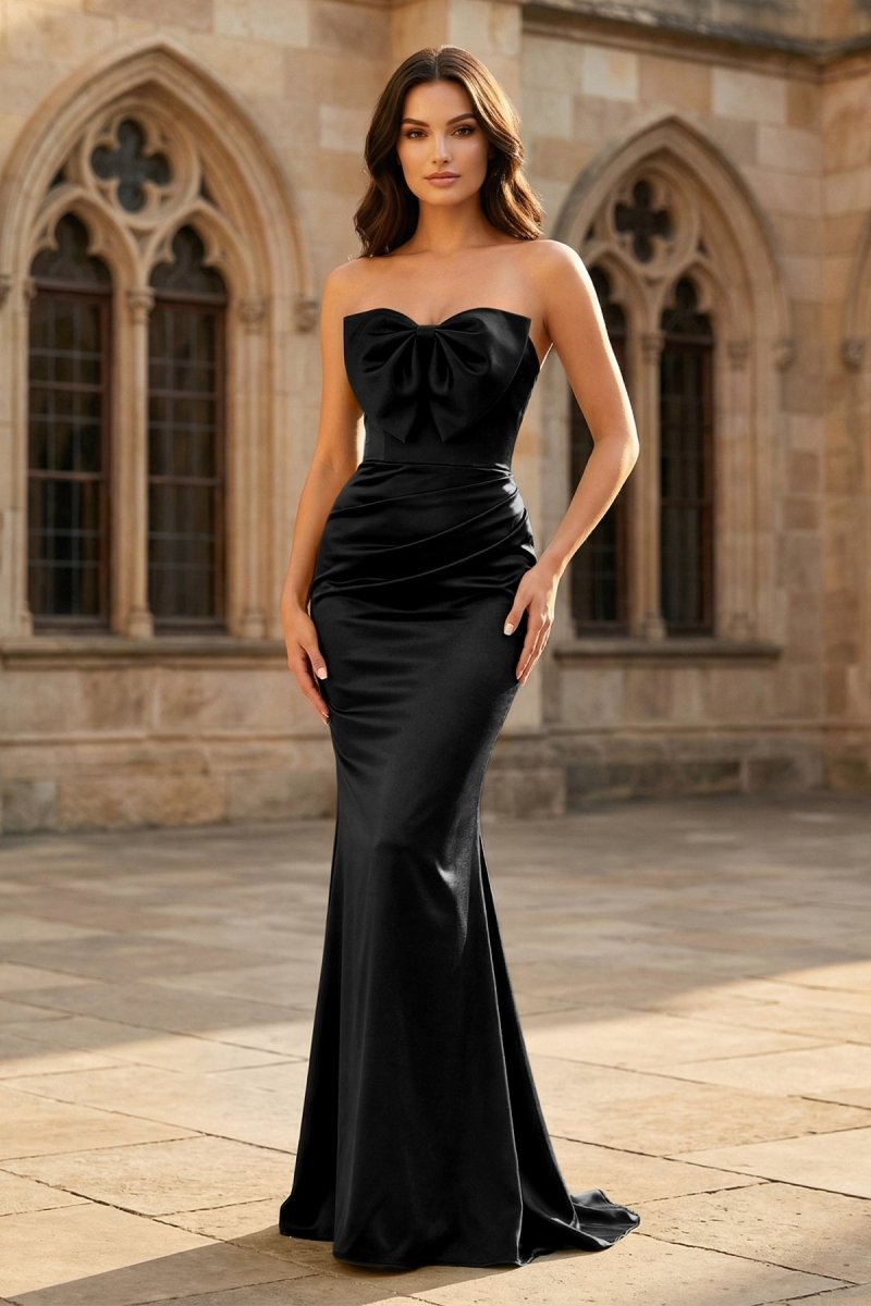 Mermaid Sweetheart Dark Green Satin Long Prom Dresses with Bow