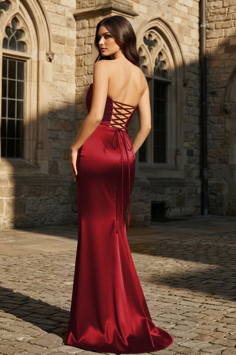 Mermaid Sweetheart Dark Green Satin Long Prom Dresses with Bow