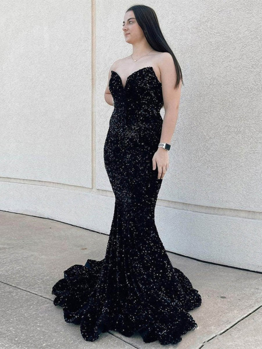 Red Mermaid Sweetheart Neck Sequins Long Prom Dresses