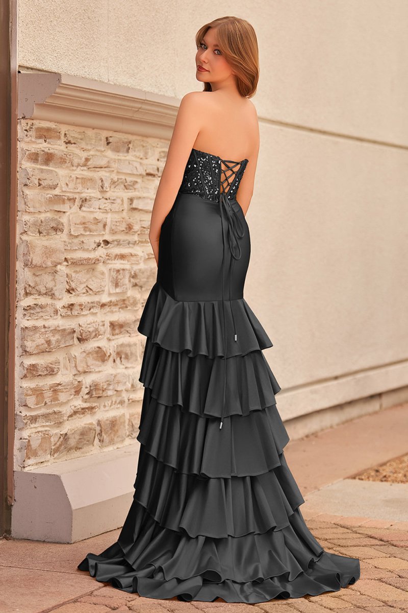 Charming Mermaid Strapless Pink Satin Long Prom Dresses with Appliques