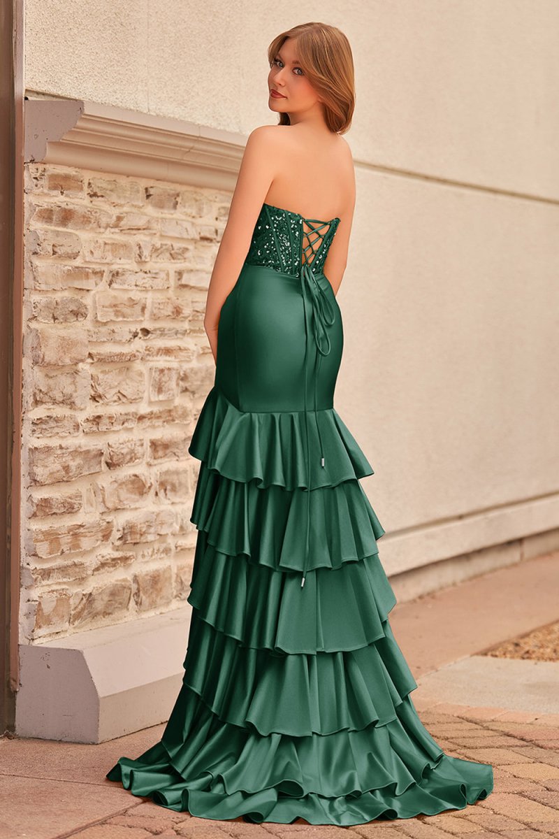 Charming Mermaid Strapless Pink Satin Long Prom Dresses with Appliques
