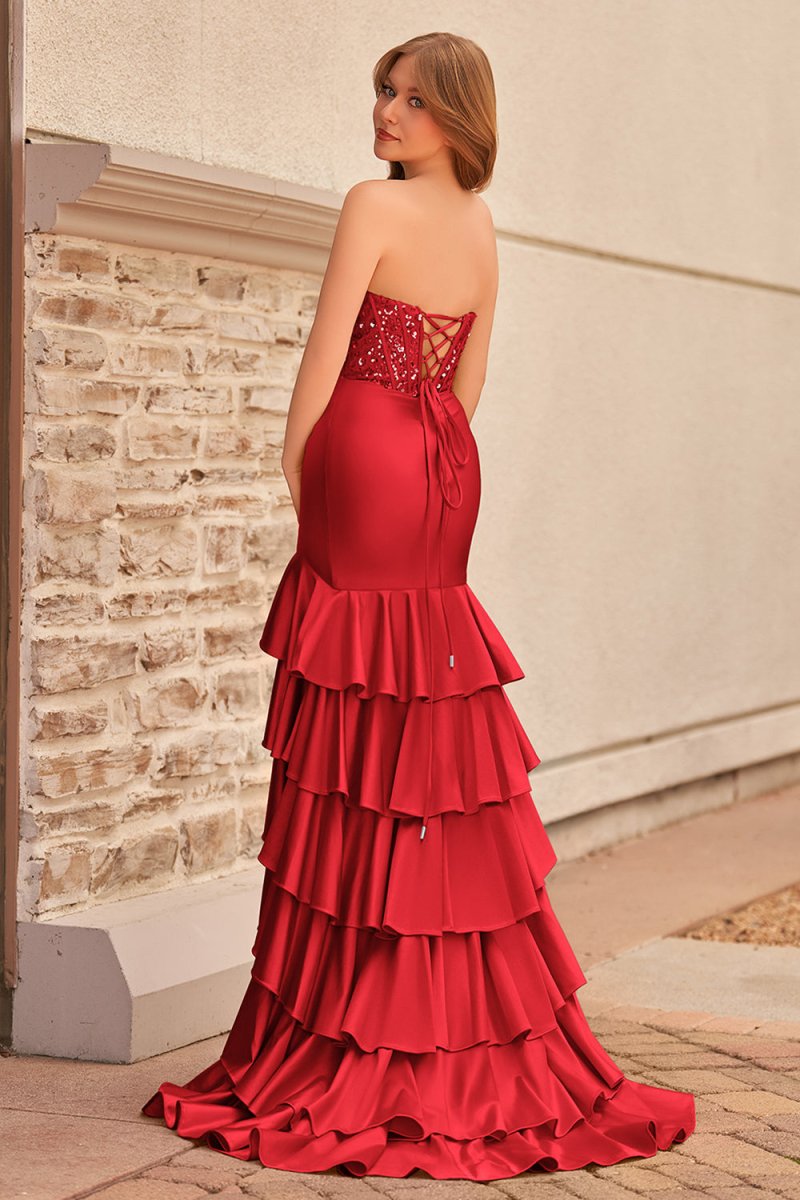 Charming Mermaid Strapless Pink Satin Long Prom Dresses with Appliques